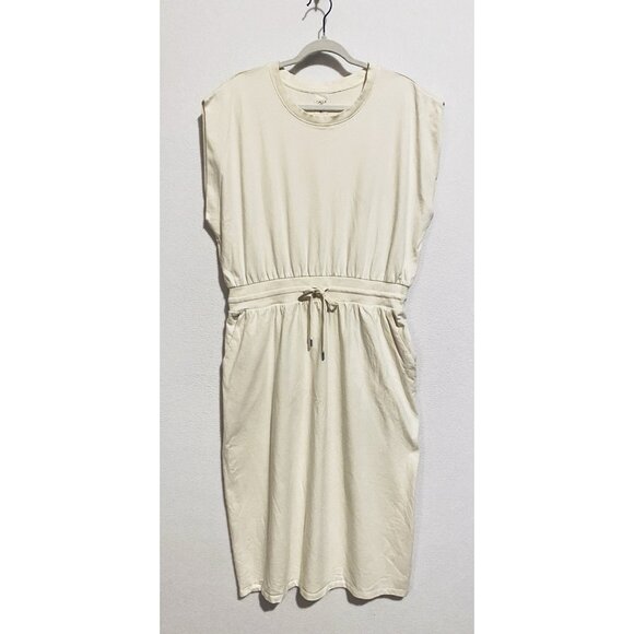 Calia Dress Womens XL Ivory Extended Shoulder Midi Pockets Comfy Loungewear - Picture 2 of 7